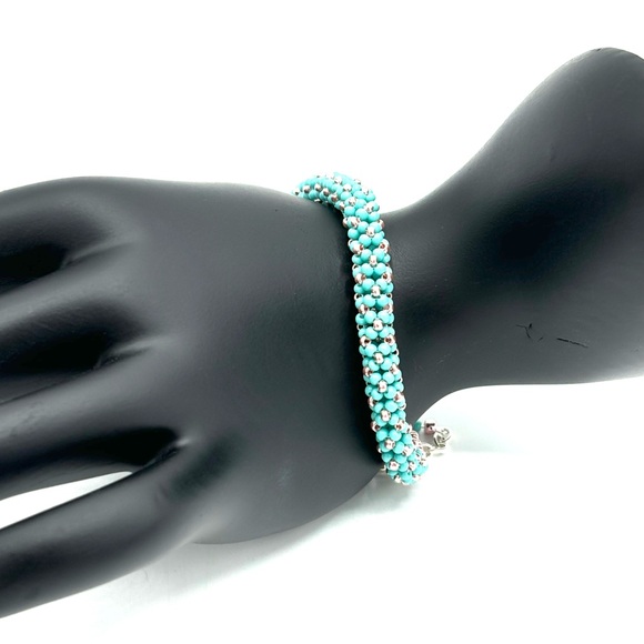 HAND CRAFTED Tubular Style Bracelet with Turquoise and Rose Gold - Picture 9 of 9
